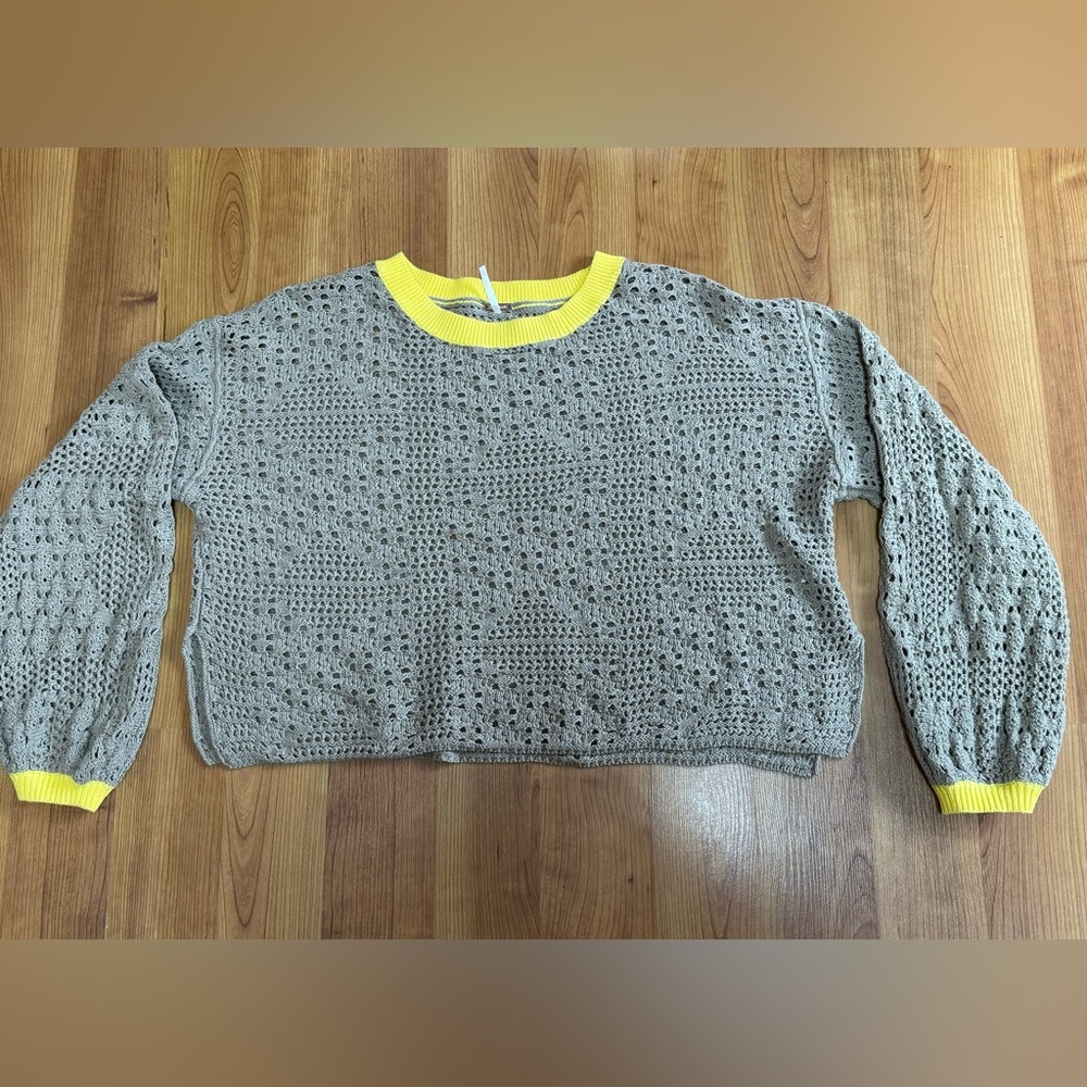 Free People tan and yellow open knit sweater size small/petite 100% cotton